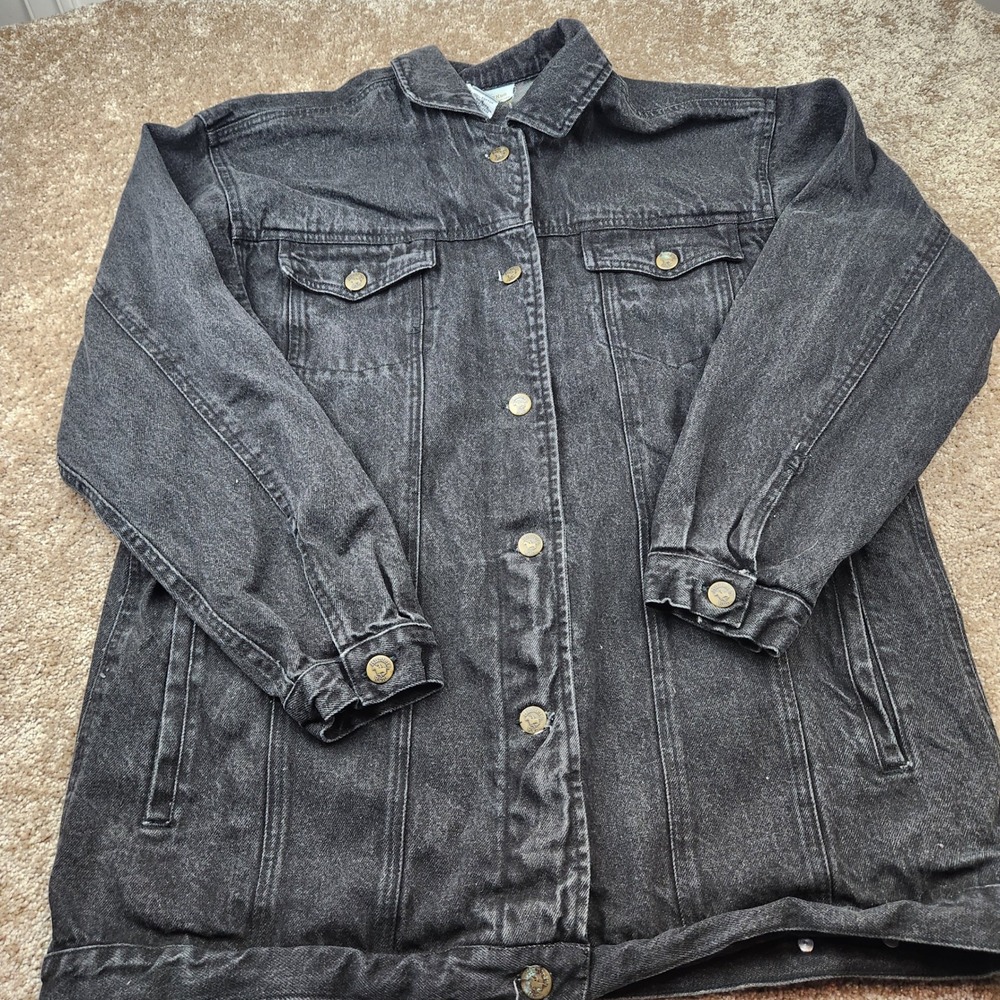 Hunters Run Mens Black Acid Wash Denim Trucker Jacket Size S Vintage 32-2707-1